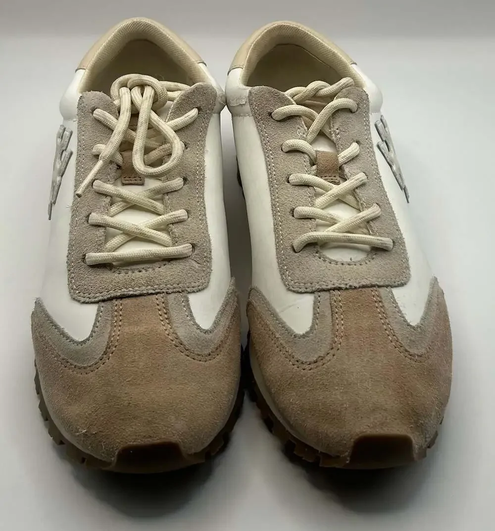 Tory Burch Tory Leather and Suede Retro Sneakers White Tan